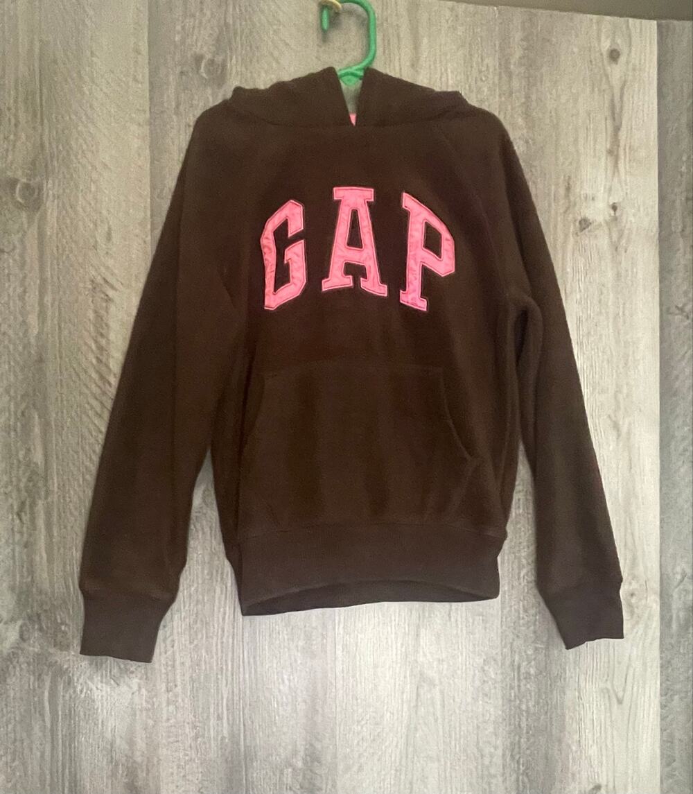 GapKids Girls Size 8 Brown Pink GAP Logo Hoodie Pullover Y2K Preppy